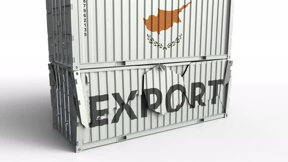 Container with Flag of Cyprus Breaks Container with EXPORT Text alt