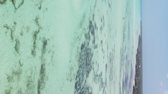 Vertical Video of Low Tide in the Ocean Near the Coast of Zanzibar Tanzania Aerial View