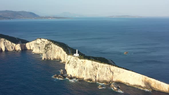 Aerial view of Cape of Ducato lighthouse in Lefkada island- Greece