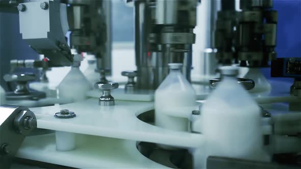 Vaccine Bottles in the Production Line of Pharmaceutical Industry.