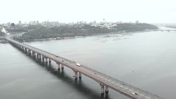 Paton Bridge Across the Dnipro River in Kyiv, Ukraine. Aerial View