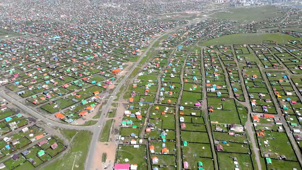 Aerial View of City Landscape of Colorful Houses in Mongolia