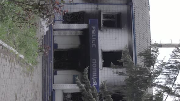 Vertical Video of a War Destroyed Police Station in Ukraine