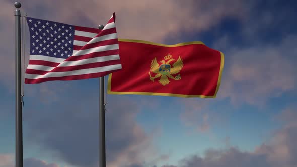 Montenegro Flag Waving Along With The National Flag Of The USA - 2K