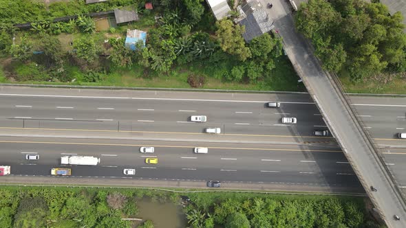 Top Aerial view of Indonesia Highway with busy traffic.