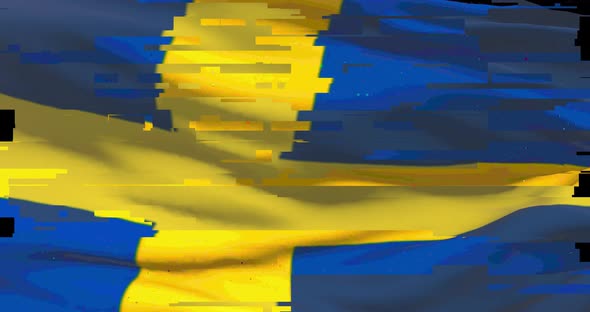 Swedish national flag with digital glitch