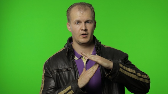 Man Showing Time Out Sign. This Is Limit, Enough Gesture. Portrait of Guy on Chroma Key Background