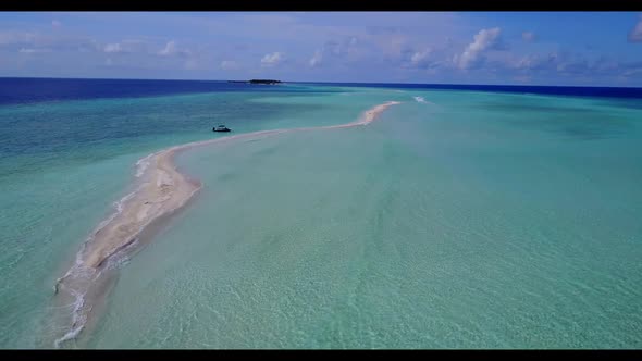 Aerial drone landscape of exotic bay beach trip by turquoise ocean and white sand background of a da