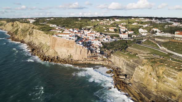Aerial view of Azenhas do Mar, a small town in Colares municipality, Portugal.