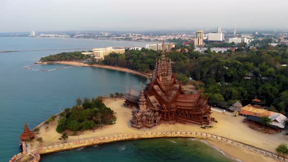 Sanctuary of Truth Temple Sunset in Pattaya Thailand  Teak Essence of Temple