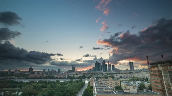 stunning sunset on Moscow City