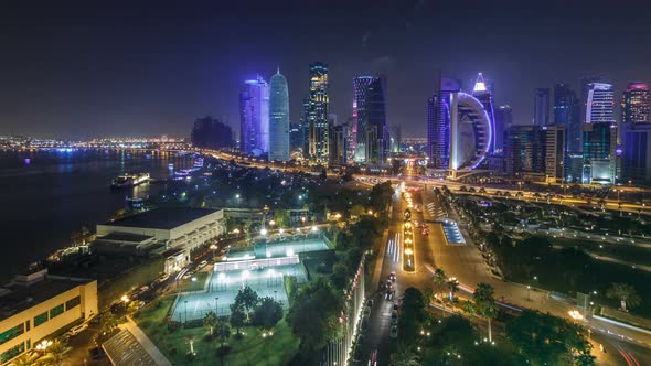 The Skyline of the West Bay Area From Top in Doha Timelapse Qatar