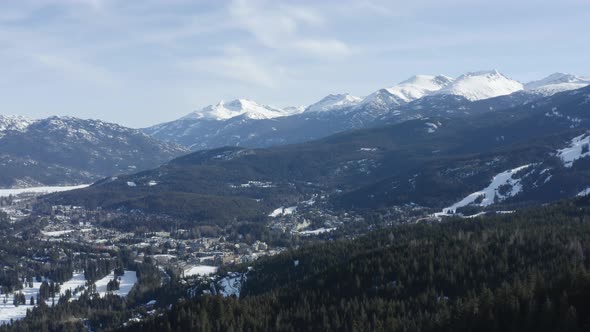 Whistler Blackcomb BC Canada Aerial Winter Landscape Sunny Day Forest Mountains