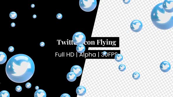 3D Twitter Icon Logo Flying with Alpha