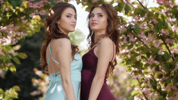 Spring Beauty Portrait of Two Women on Nature