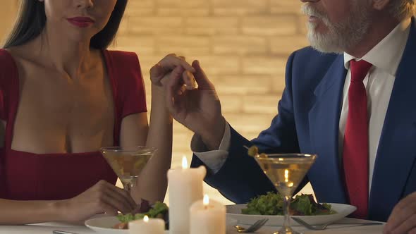 Egoistic Lady Having Dinner With Old Rich Man, Concept of Relationship for Money