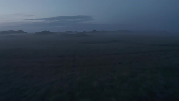 Birds Eye of Icelandic Highlands Covered with Mist and Fog