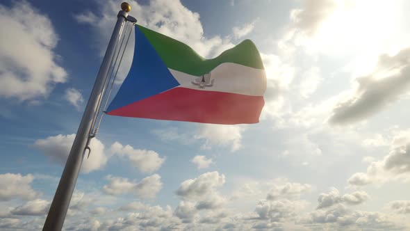 Equatorial Guinea Flag on a Flagpole