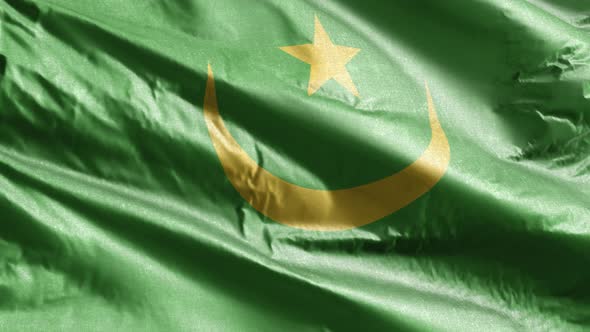 Mauritania textile flag waving on the wind. 10 seconds loop.