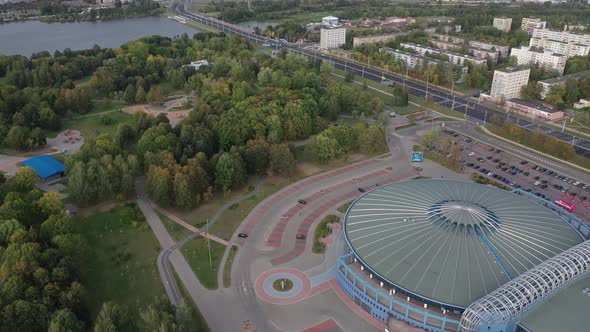 Top View of the Street and Sports Complex in Chizhovka