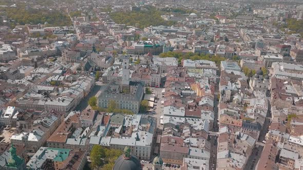 Lvov, Ukraine. Aerial City Lviv, Ukraine. Panorama of the Old Town. Dominican