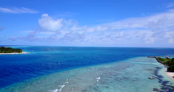 Daytime above abstract shot of a white sand paradise beach and blue water background in best quality