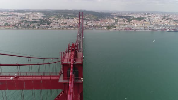 Traffic on 25 April Bridge. Lisbon, Portugal