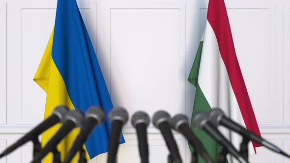 Flags of Ukraine and Hungary at International Meeting