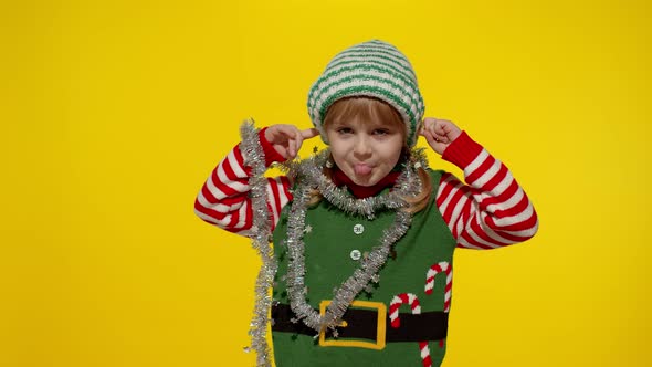 Girl Christmas Elf Santa Helper Costume Covering Ears Gesturing No Avoiding Advice Ignoring