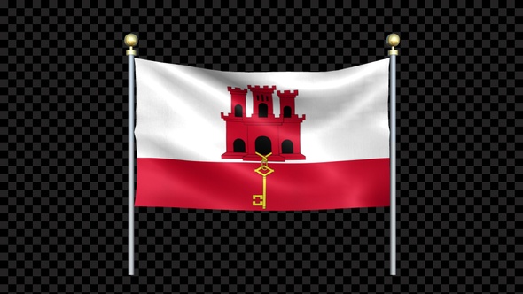 Flag Of Gibraltar Waving In Double Pole Looped