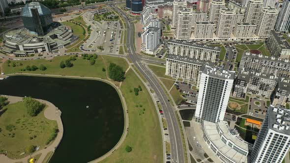 Top View of the National Library and a New Neighborhood with a Park in Minsk-the Capital of the