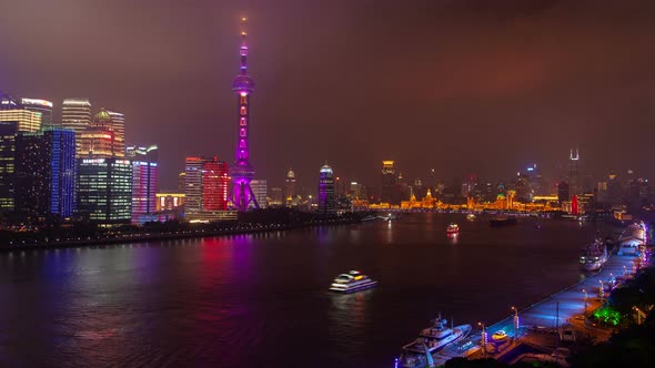 Shanghai River Cityscape  Pan Up