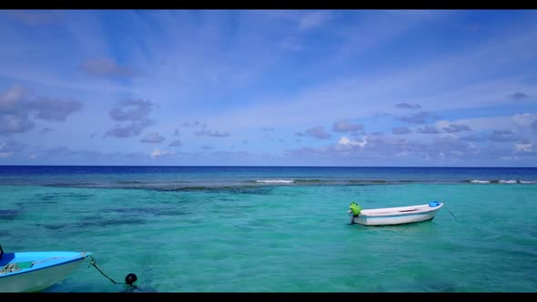 Aerial above seascape of paradise tourist beach time by clear sea with white sandy background of jou