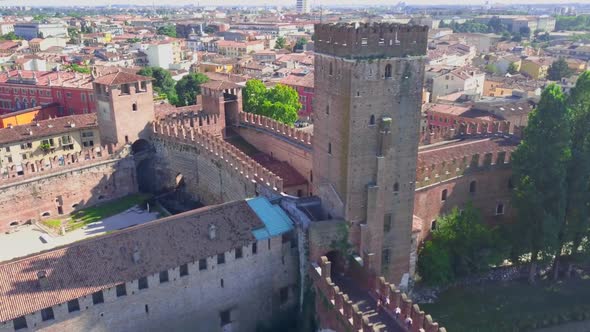 Verona Italy Aerial View of Castelvecchio Bridge (Ponte Di Castelvecchio) and Castelvecchio Castle