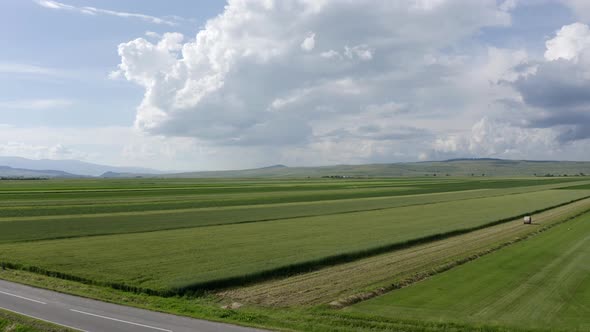 Agricultural Fields And County Road Between Communes Of Sansimion And Sanmartin In Harghita County,