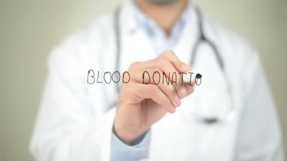 Blood Donation, Doctor Writing on Transparent Screen