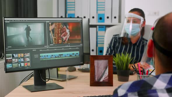 Paralysed Man Videographer with Face Mask Arguing with Colleague