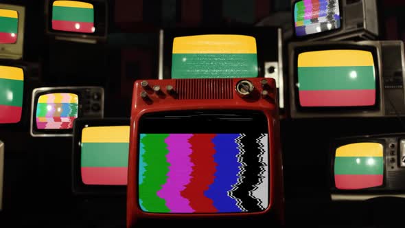 Flag of Lithuania and Retro TVs.