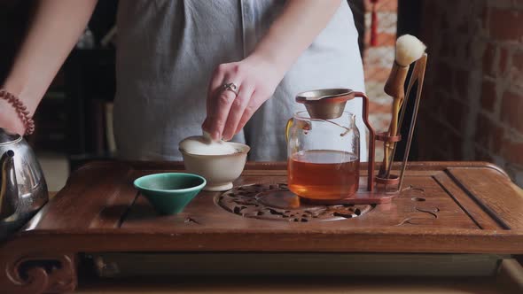 CLose Up of Chinese Tea Ceremony is Performed By Tea Master