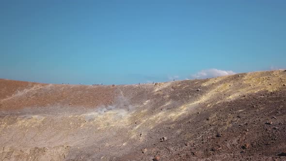 Aerial View on Hot Volcanic Gas Exiting Through Fumaroles on Grand or Fossa Crater of Vulcano Island