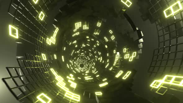 Flight in abstract sci-fi tunnel seamless loop. Futuristic motion graphics, high tech background