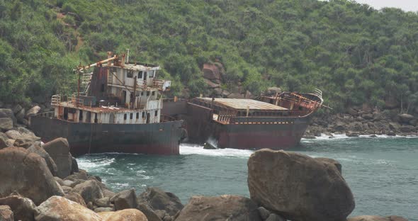 The Rusty Shipwreck Run Aground. Sri Lanka