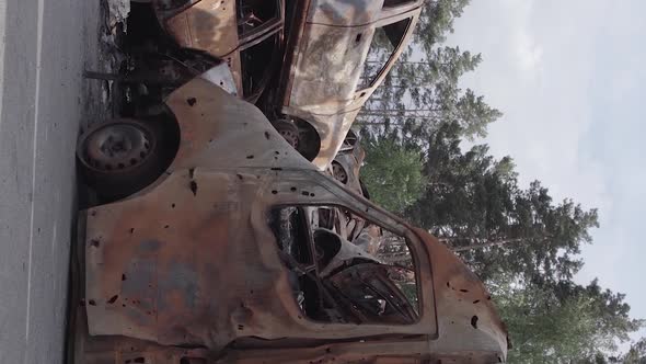 Vertical Video of Wardestroyed Cars in Ukraine