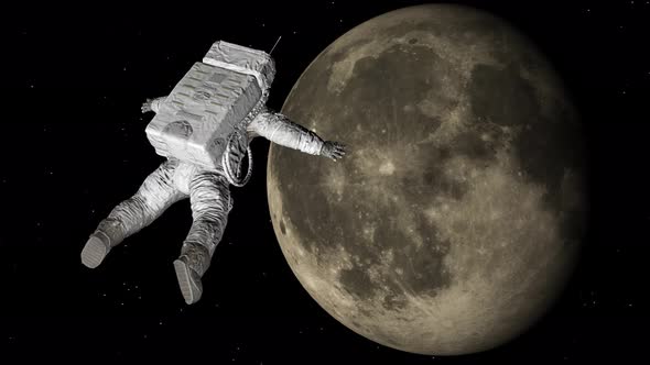 Astronaut Flies in Space Around the Moon alt