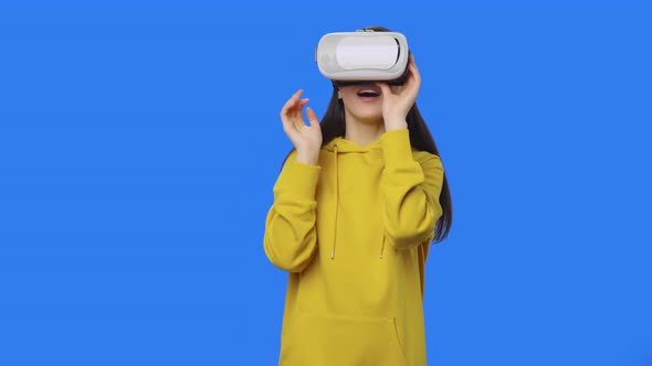 Portrait of Pretty Brunette with Virtual Reality Headset or 3d Glasses