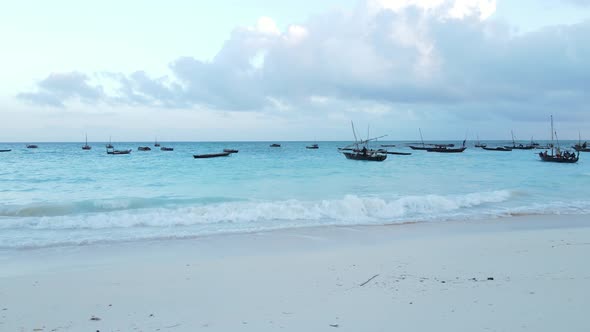 Coastal Landscape of Zanzibar Tanzania  Boats Near the Shore