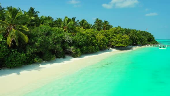 Aerial top view panorama of tropical resort beach vacation by blue sea and white sand background of 