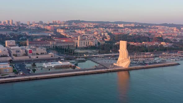 Wonderful Sunset Landscape Overlooking the Portuguese Monument to Discoveries Padrao Dos