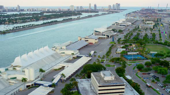 Aerial view of the Dodge Island in Miami