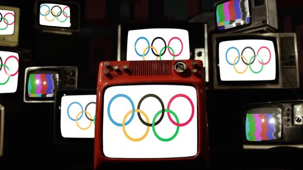 Flag of Olympic Games and Retro TVs.